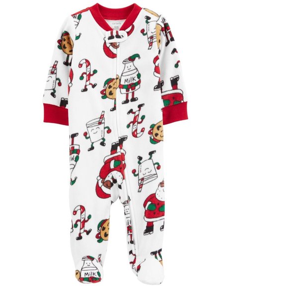 Baby Carter's Christmas Sleepers- Milk n Cookies Striped Reindeer Size 3 mo NWT - Picture 2 of 8